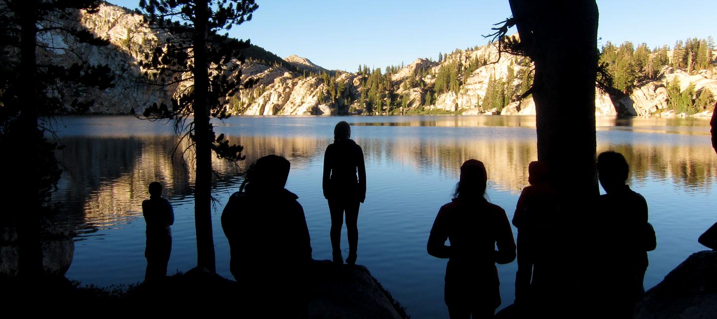 Students look at a lake in Yosemite