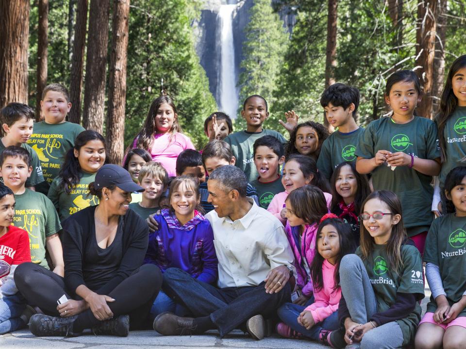students with the Obama family at Yosemite National Park
